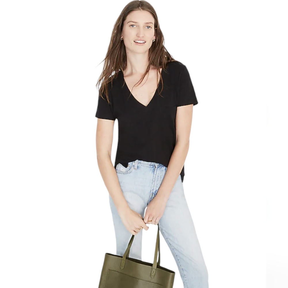 Madewell Whisper Cotton V-Neck Pocket Tee Black Size M
